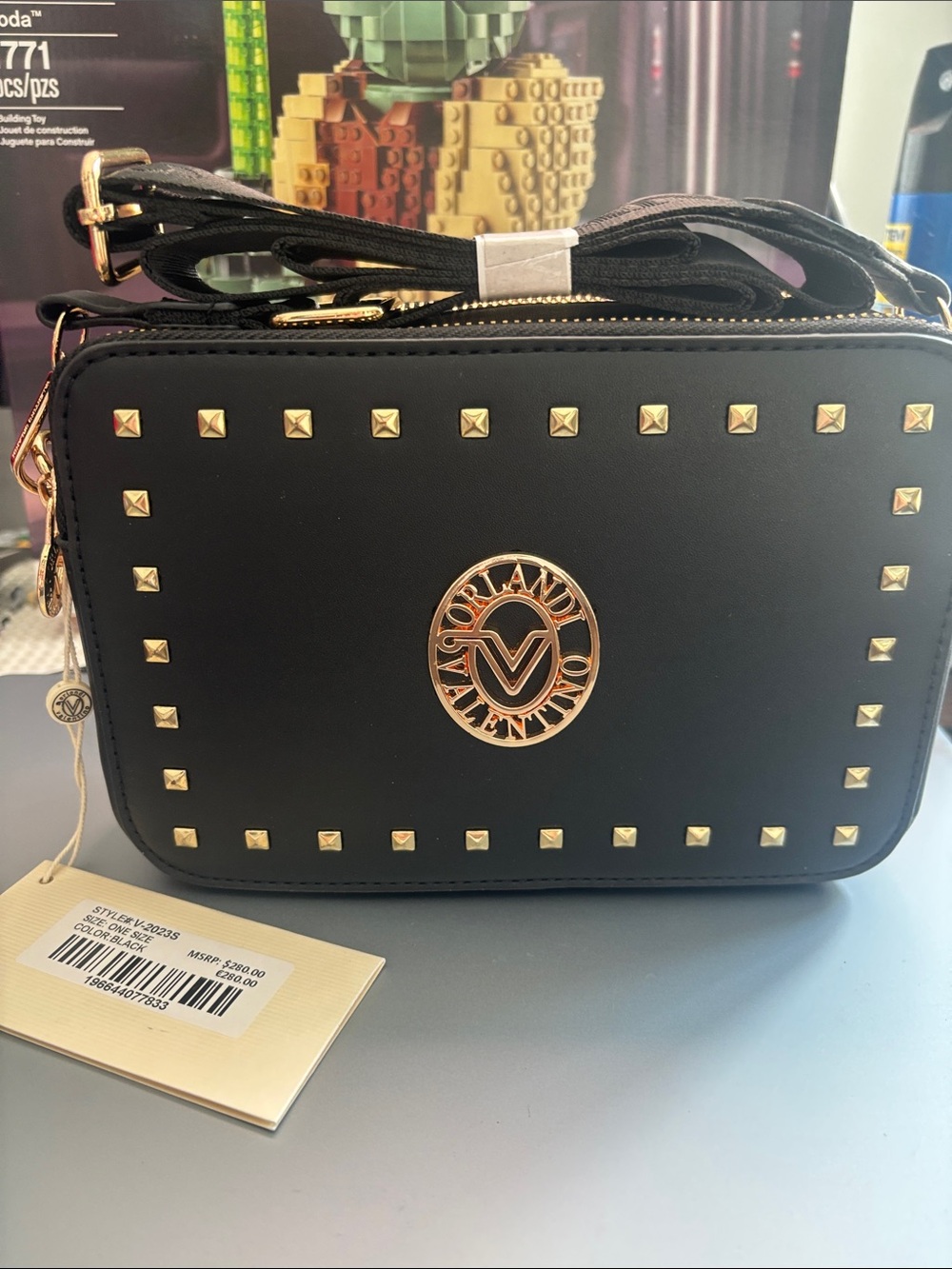 Valentino Orlandi Black Crossbody with Gold Studs